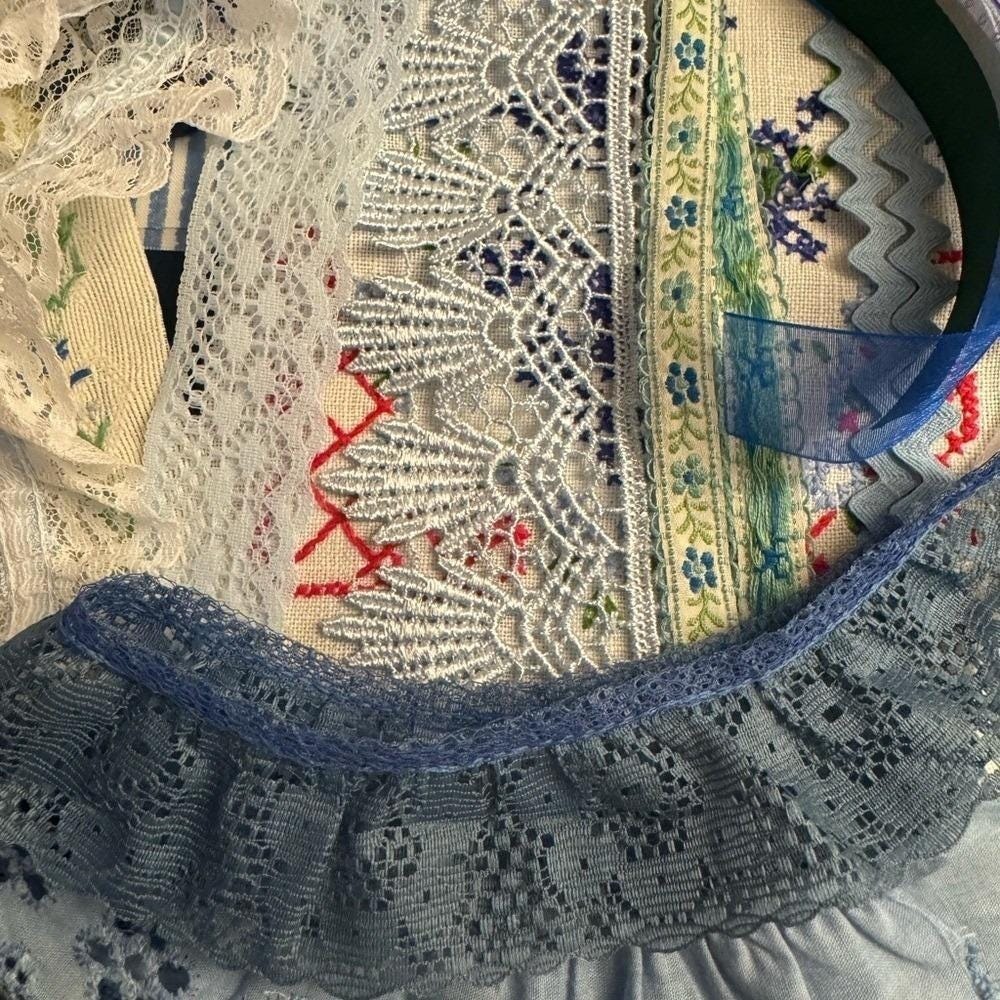 Vintage Blue White Sewing Notions Junk Journal Kit‎ Lace Embroidery Buttons Lot - Picture 11 of 13